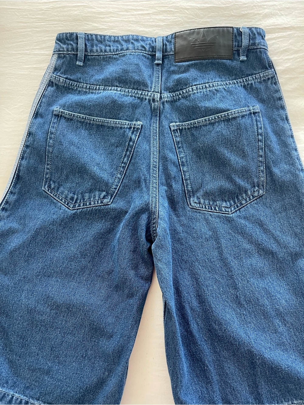 adidas Light Blue Denim Shorts with White Trefoil Tag - Picture 5 of 9